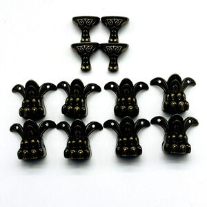 12Pcs Antique Brass Jewelry Box Feet 2 Sets Retro Decorative Corner Protector